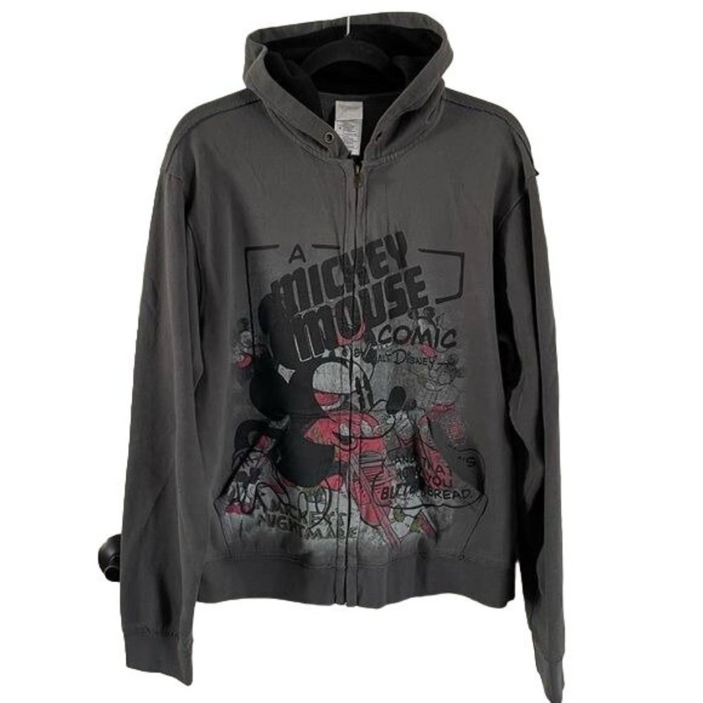 Disney Store Mickey Mouse Graphic Gray Hooded Full Zip Jacket, Sz Medium